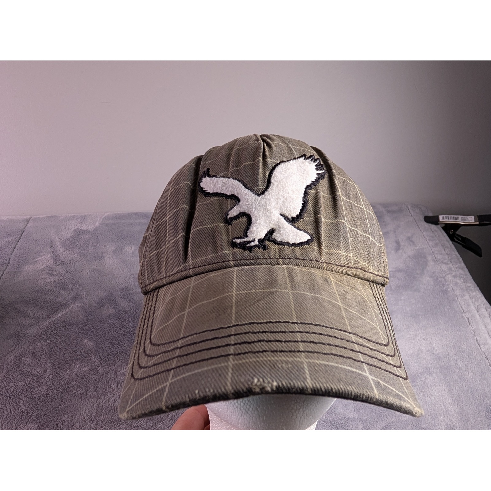 American Eagle Outfitters Mens Olive Green Grid Eagle Logo Flex Hat S/M
